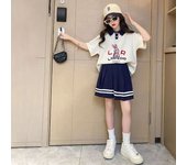 Summer Teenage Girls Clothes Set Children Lapel Tshirt and Pleats Skirts Suit Student School Short Sleeve Top Bottom Outfits