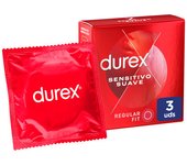 Durex - Condones Sensitivo Suave, Pack de 3 Preservativos para Sexo Seguro. Perímetro Regular, Grosor Fino.