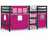 vidaXL Cama alta para niños con cortinas madera pino rosa 90x190 cm