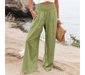 Summer Cotton Linen Wide Leg Pants Women Loose Palazzo Pant Pocket Elastic Waist Button Casual Pants Pant for Women Women’s Pant