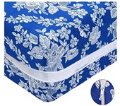 KingnetStore - Funda de Colchón con Cremallera en L, Transpirable Antiacaros Absorbente Tacto Suave Lavable, 100% Poliéster Funda Protector Colchon Estampada Flor Tradicional para Cama 90 105 135 150 CM Profundidad Altura 25 CM