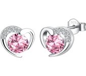 Pendientes de botón para mujer: pendientes de botón de oro blanco con forma de corazón y circonitas cúbicas brillantes