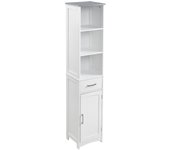 kleankin Armario de Baño con 1 Cajón 1 Puerta 3 Estantes Abiertos y Balda Interior Ajustable Mueble Auxiliar de Almacenaje para Salón Aseo Dormitorio 34x30x163 cm Blanco