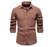 Camisas básicas que combinan con todo para hombre, camisas de algodón de manga larga a rayas a la moda, tops para hombre, novedad de otoño