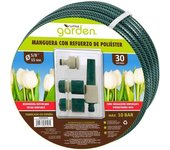 Little Garden - Manguera Reforzada de Alta Resistencia con Accesorios y Colgador (14M, 20M, 25M, 30M) - Flexible, Duradera, Anti-Fugas, Jardinería, Riego, Multiusos, Fácil de Almacenar, Conexiones Rápidas y Seguras