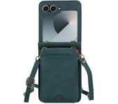 Leather Wallet Card Holder Case for Samsung Galaxy Z Flip 6 5 4 3 ZFlip Flip6 Flip5 Flip4 Flip3 with Crossbody Lanyard Bag Cover
