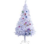 HOMCOM Árbol de Navidad Artificial Pino con Adornos Decorativos 48 Pcs y Soporte Metálico Color Blanco Árbol Realista para Decoración Navidad