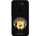 Funda original compatible con Xiaomi Redmi Note 8 Pro Negro con un diseño de Bob Esponja Arco Iris