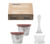 Madama-Cápsulas cargables y reutilizables compatibles con Nespresso. Maple inoxidable y Silicon Aptos para los productos. 100% Fabricas en Italia. Paquete de 2 cápsulas.