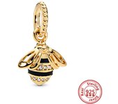 925 Sterling Silver Zirconia Sparkling Beads Gold Love Lock Charms Fit Original Pandora Bracelet Earring DIY Women Fine Jewelry