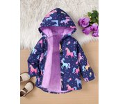 Autumn/Winter Fleece Warm And Cold Proof Girls' Colorful Printed Hooded Jacket For Casual Outings Medium To Long Length Jacket