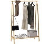 HOMCOM Perchero con Perchero y Estante, Perchero para Máx. 4 Zapatos, Dormitorio y Baño, Bambú, Natural