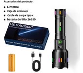 High Power Spotlight Long Range LED Flashlight Fluorescent Absorbing Film Luminous Colorful Zoom Flashlight Camping Emergency