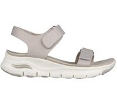 Cómoda  Sandalia de mujer Skechers ARCH FIT TOURISTY en tiras anchas de lona taupe con ajustes. Plantilla Arch Fit, con más ajuste en el arco ofreciendo más estabilidad Altura Tacón bajo (1-3 cm) Referencia 119247-TPE