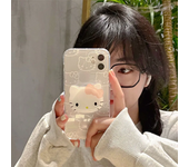 Sanrio Hello Kitty With 3D Stand Case For iPhone 16 15 14 13 11 12 ProMax Mini XR XS MAX 7 8 Plus Shockproof Y2K Girl Back Cover