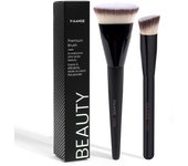 MAANGE 2PCS Flawless Makeup Brush Flat/Angle Foundation Contour Brush Under Eyes Makeup Brush for Liquid Cream Beauty Tools