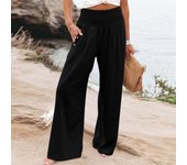 Summer Cotton Linen Wide Leg Pants Women Loose Palazzo Pant Pocket Elastic Waist Button Casual Pants Pant for Women Women’s Pant