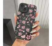 Pink Art Flower TPU Phone Case for iPhone 16 15 ProMax 14Pro 13 12 Mini 11 Pro XS XR 7 8 Plus Shockproof Screen Protector Cover