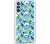 Funda compatible con Samsung Galaxy A32 - Patron flores y plumas azules
