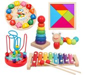 5PCS/6PCS Montessori Wooden Toy With Xylophone, Bell, Beads, Drum & Column Musical Instruments, Early Childhood Education Toy