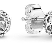 Pendientes Pandora Signature de plata de ley con circonitas cúbicas y corona brillante para mujer，Incluye Caja Original