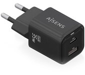 Cargador gan de pared aisens asch-35w2p025-bk/ 1xusb tipo-c/ 1xusb/ 35w