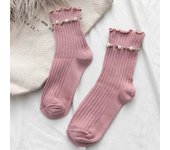 1 Pair Women's Mid Length Socks Pearl Decoration Fashion Pleated Pile Up Socks Lace Lace Lolita Jk Versatile Girls' Cotton Socks