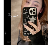 Starry Glitter Phone Case for iPhone 15 14 13 12 11 Pro Max X XR XSMAX 7 8 Plus Transparent Black with 3D Stars and Rhinestones