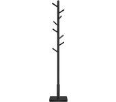 VASAGLE Perchero, Perchero de Madera Maciza, Perchero de Pie con 8 Ganchos para Abrigo, Sombrero, Bolso, Cartera, para Entrada, Pasillo, Ganchos y Mástil de Madera de Caucho, Negro Tinta/Beige Natural/Blanco Nube