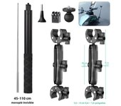 Action Camera Accessories For Insta360 One X2 X3 Motorcycle Bicycle Double Clip Bracket for GoPro 11 10 9 Bike Selfie Stick