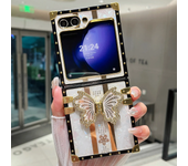 Bling Square Suitcase Armor Case for Samsung Galaxy Z Flip 6 5 4 3 5G 3D Diamond Metal Butterfly Foldable Holder Bracket Cover