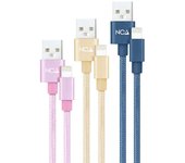 Nanocable pack de 3 cables mallados usb-a macho a lightning macho - longitud 1m - colores rosa, dorado y azul
