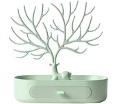 Soporte para joyas con forma de árbol, soporte para pendientes de mujer, soporte para pendientes, soporte para joyas, con cajones para soporte de pulsera de asta, regalo para damas (verde)