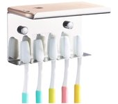 Portacepillos de Dientes montado en la Pared con Estante, Maple Inoxidable 304 3M Autoadhesivo, para 5 Pastas de Dientes, teléfono móvil, Limpiador Facial (Plata)