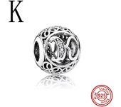 925 Sterling Silver Hollow Round A-Z 26 English Letter Alphabet DIY Beads Fit Original Pandora Charms Bracelet Fine Jewelry Gift