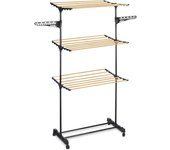 ARISE SHOP-KINVARA Tendedero 3 alturas negro,Tendedero plegable Metal Hierro de 3 niveles para ropa para uso en interiores y exteriores,Colgador de ropa plegable tipo rodillo, estante de pie para ropa,con Ruedas y Fácil de Mover
