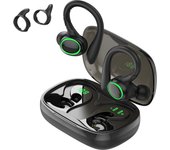 Auriculares Deportivos Inalámbricos, Auriculares Bluetooth 5.3 con Soportes Binaurales, Auriculares Inalámbricos Estéreo HiFi, Auriculares para Correr con Gancho, Auriculares LED con Cancelación de Ruido, IP5 Resistente al Agua, Negro