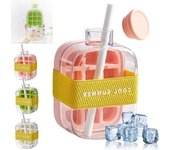 Cubitera, 2 en 1, bandeja y botella para cubitos de hielo sin contacto de 17/27 oz. Botella para hacer cubitos de hielo con tapa y recipiente. Fácil liberación de hielo para congelador. Ideal para café, jugos y bebidas (verde, 20 oz).