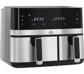 HOMCOM Freidora de aire caliente 8,5L con doble cámara, receta 8 en 1, freidora de aire con revestimiento antiadherente, pantalla táctil, función inteligente y temporizador, sin aceite, negra