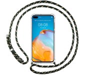 Tumundosmartphone Funda Colgante Transparente para Huawei P40 con Cordon Verde / Dorado