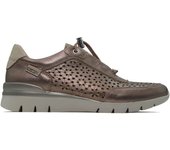 Pikolinos W4R-6584CL Zapatos sneakers de piel con cordón elástico,de cuña, suela blanca de goma,rejilla,calado, para señora