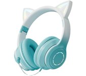 Auriculares inalámbricos Bluetooth con orejas de gato binaurales y mudos, 5.2 pulgadas, auriculares inalámbricos Bluetooth brillantes para computadora y teléfono celular con micrófono (verde)
