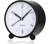 Reloj despertador analógico, esfera grande de 4 pulgadas, reloj despertador minimalista redondo de metal, reloj despertador de cabecera de moda, sin tictac, silencioso, funciona con pilas (negro)