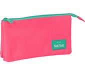 SAFTA  PORTATODO TRIPLE NAIT NAIT "ROSA FLUOR" - Portatodo Licencia Oficial - Diseño Compacto - Ideal para Escuela y Oficina - Material Resistente - Cierre Seguro