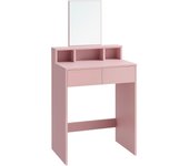 Tocador Rosa Jalea con Espejo Grande - Mesa de Maquillaje Moderna con 2 Cajones y 3 Compartimentos