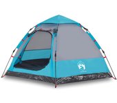 vidaXL Tienda de campaña cabaña 4 personas apertura rápida azul
