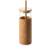 VASO DE CRISTAL CON PAJITA DE BAMBÚ, FUNDA DE CORCHO NATURAL Y TAPA DE BAMBÚ DE 450ML
