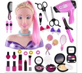 Juguetes de peluquería de muñeca de media longitudinal para niños, modelo de simulación de entrenamiento de Cabello, peluquería y maquillaje, Casa de