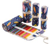 24 Holes Roll Art Pencil Case Korean Style Canvas Student Pencil Bag Paint Brush Art Holder Student Supplies Stationery
