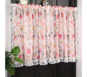 2 Pieces Fruit Print Kitchen Curtains For Cafe Rod Pocket Top Cute Decorative  Lace Ruffles Half  Window Screen